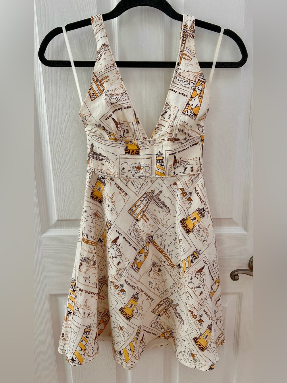 J. Crew Linen Halter Dress with Lighthouse Postcard Print
